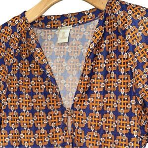 Herion Women’s 48 L Orange Blue Italian Silk Knit Geometric Pattern Blouse Tunic